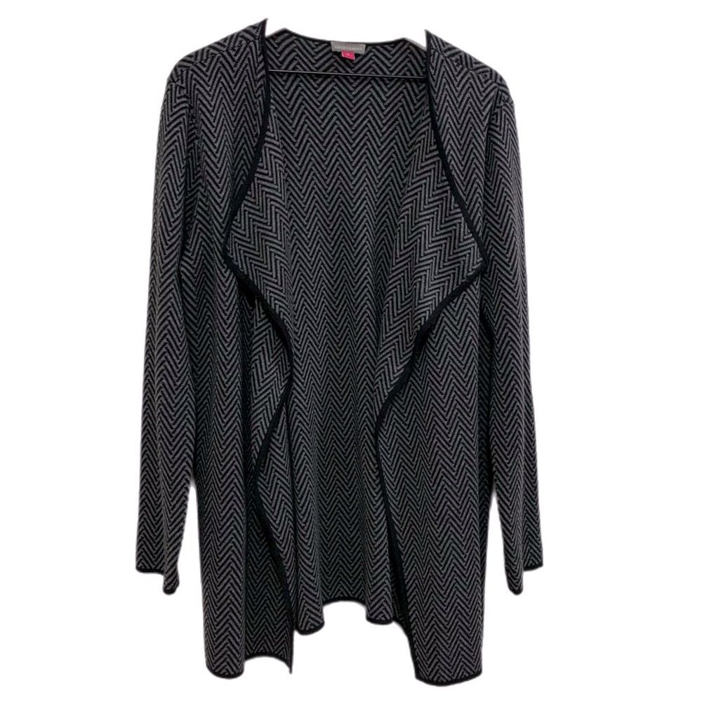 Vince Camuto Open Front Cardigan Women’s Medium Black & Gray Herringbone.